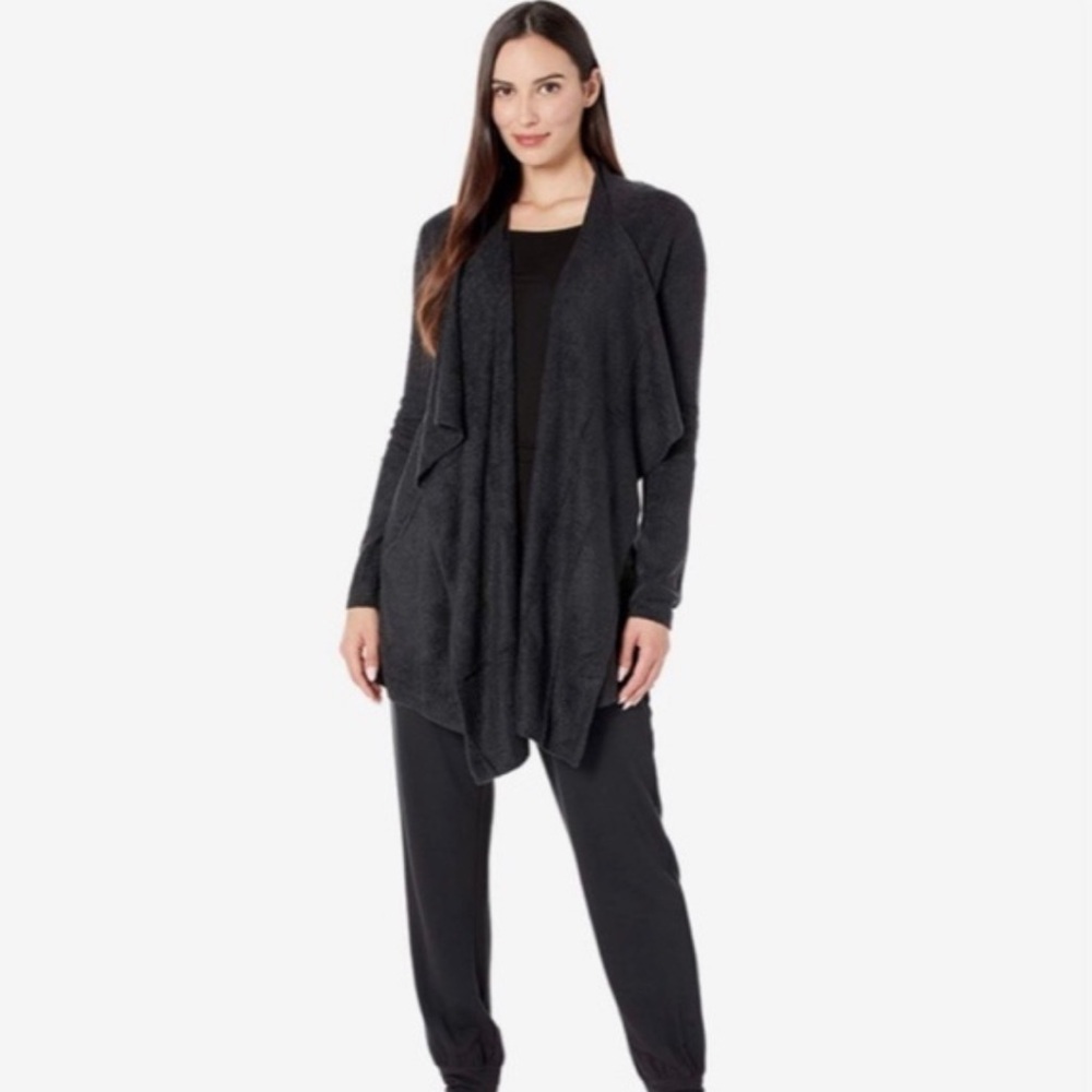 Barefoot Dreams Bamboo Cozy Island Chic Lite Black Open Front Draped Cardigan